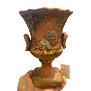 Vintage Arcadia Maiden In A Garden Handled Ceramic Planter